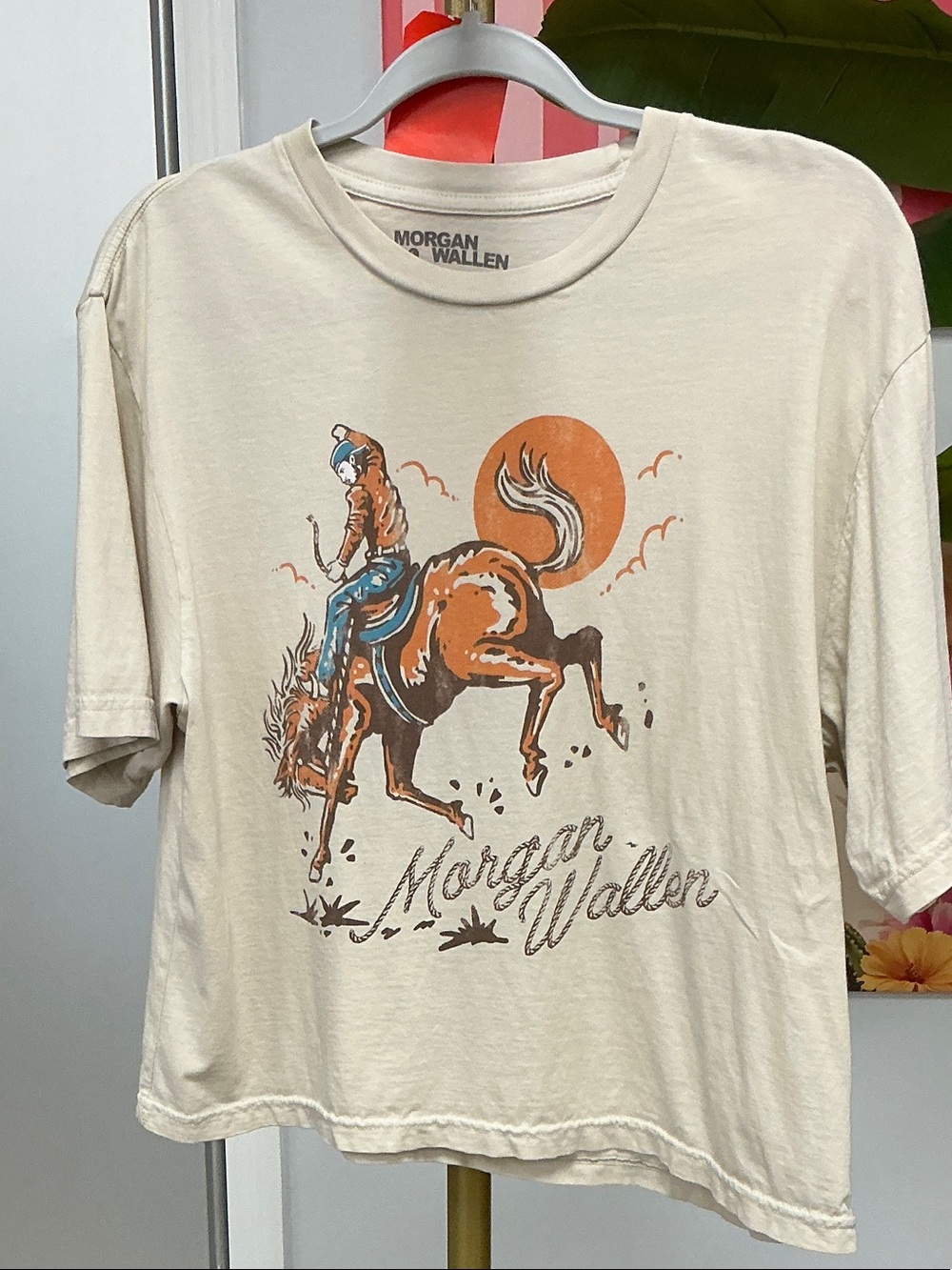 Morgan Wallen Graphic Tee - Cream with Orange & Brown Rodeo Print
